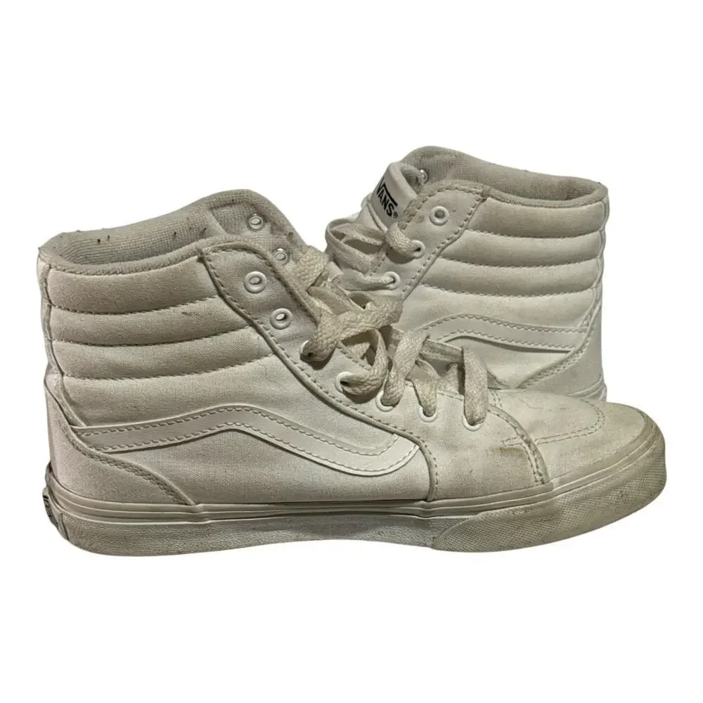 Vans Sk8-Hi White Canvas High Top Sneakers Youth Size 4 Women's 5.5 Classic